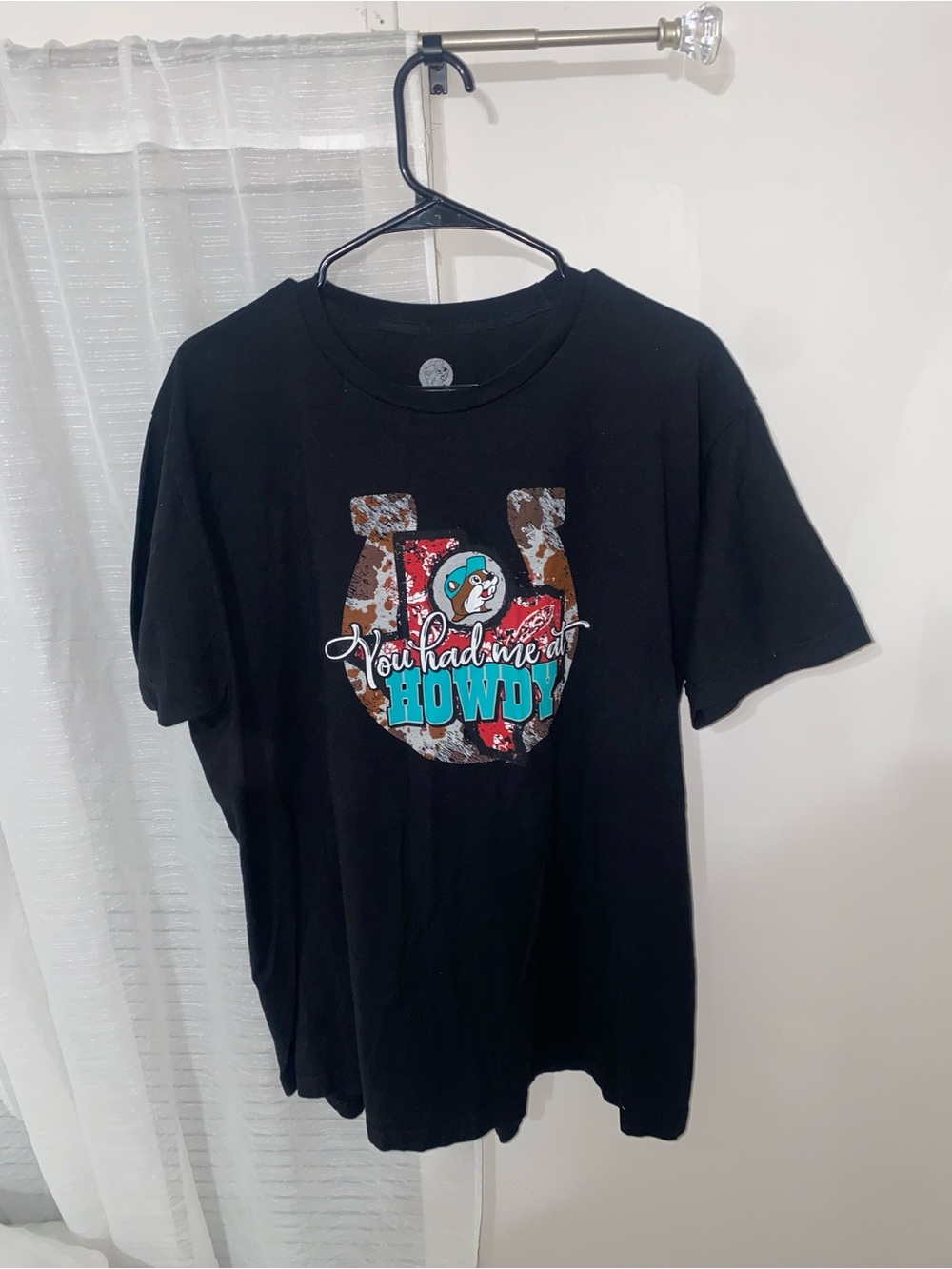 Black Short Sleeve Tee with 'You Had Me at Howdy' Graphic